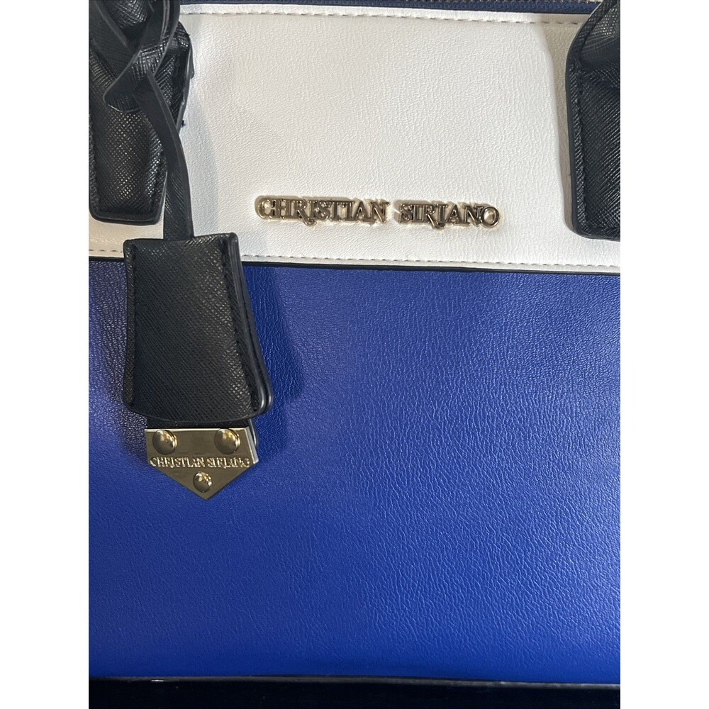 Christian Siriano Blue White Satchel Crossbody Bag Structured Top Handle - Picture 4 of 16